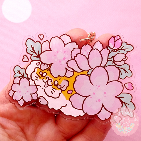 Cherry Blossom Guinea Pig Clear Acrylic Guinea Pig Keychain - Guineapig Wheekly UK