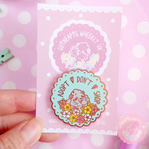 Mint Adopt don't shop Charity Glitter Guinea Pig Rose Gold Enamel Pin - Guineapig Wheekly UK