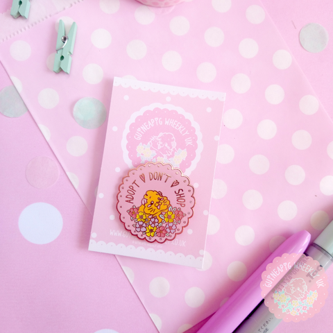 Pink Adopt don't shop Charity Glitter Guinea Pig Rose Gold Enamel Pin - Guineapig Wheekly UK