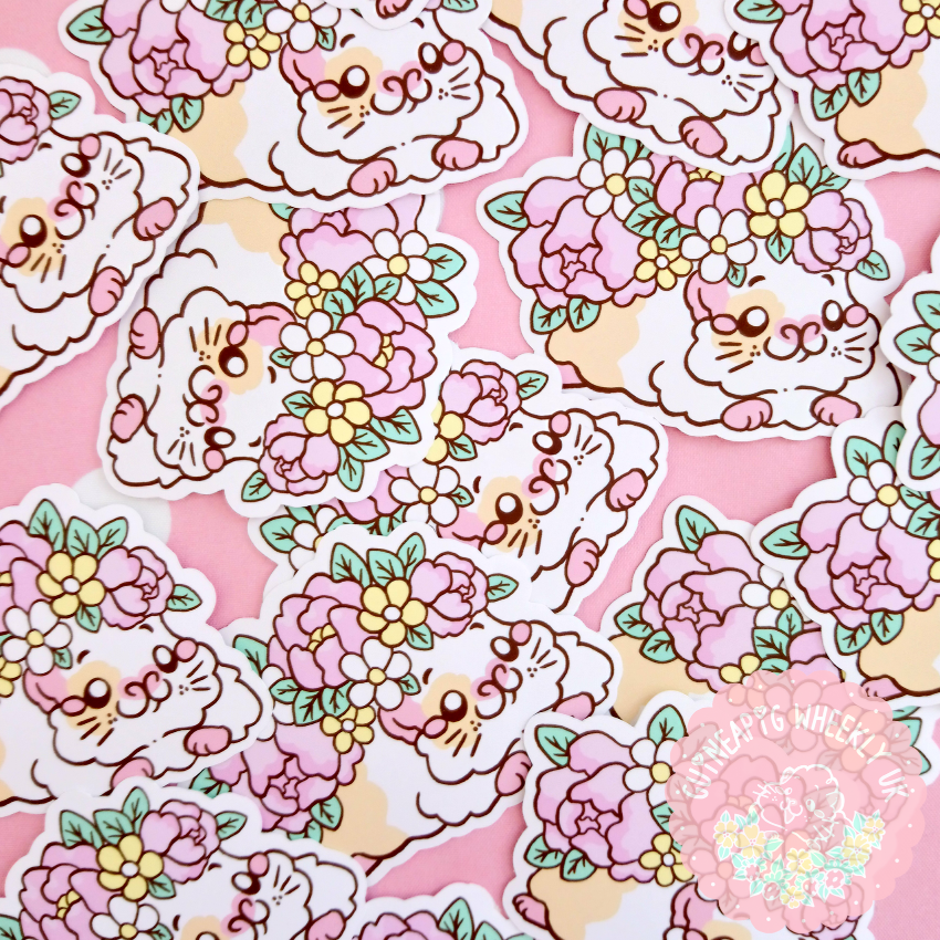 Spring Piggie  Guinea Pig Vinyl Sticker - Guineapig Wheekly UK
