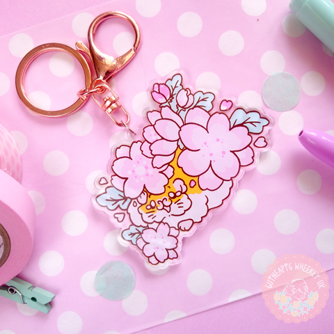 Cherry Blossom Guinea Pig Clear Acrylic Guinea Pig Keychain - Guineapig Wheekly UK