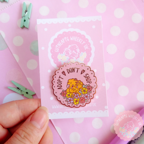 Pink Adopt don't shop Charity Glitter Guinea Pig Rose Gold Enamel Pin - Guineapig Wheekly UK