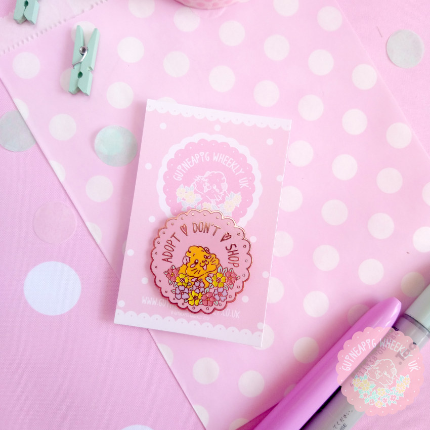 Pink Adopt don't shop Charity Glitter Guinea Pig Rose Gold Enamel Pin - Guineapig Wheekly UK