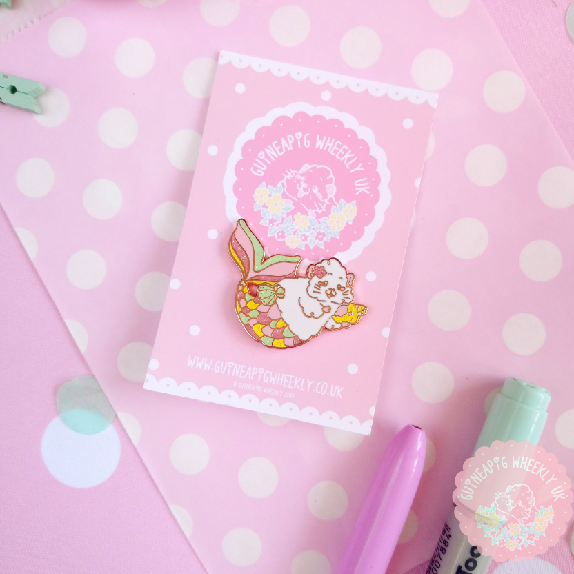 Merpig Glitter Guinea Pig Rose Gold Enamel Pin - Guineapig Wheekly UK