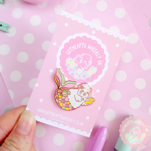 Merpig Glitter Guinea Pig Rose Gold Enamel Pin - Guineapig Wheekly UK