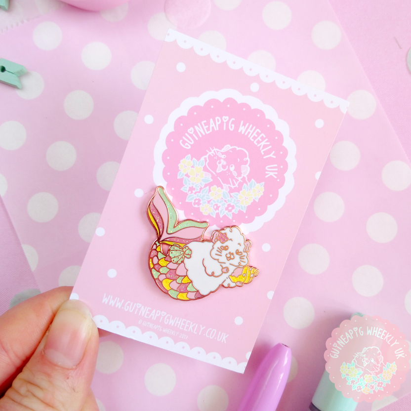 Merpig Glitter Guinea Pig Rose Gold Enamel Pin - Guineapig Wheekly UK