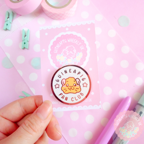 White Guinea Pig Fan Club Hard Enamel Pin - Guineapig Wheekly UK