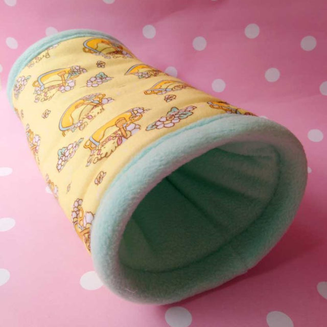 Guinea Pig Fleece Tunnel in Yellow and Mint Green with Honey Guinea Pig Design