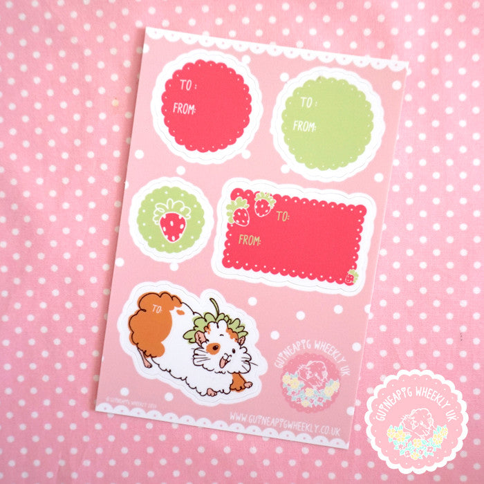 Guinea Pig Gift Label Sticker Sheet - Guineapig Wheekly UK