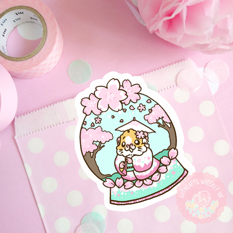 Sakura Cherry Blossom Globe Guinea Pig vinyl sticker