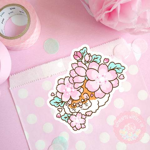 Sakura Cherry Blossom Guinea Pig vinyl sticker