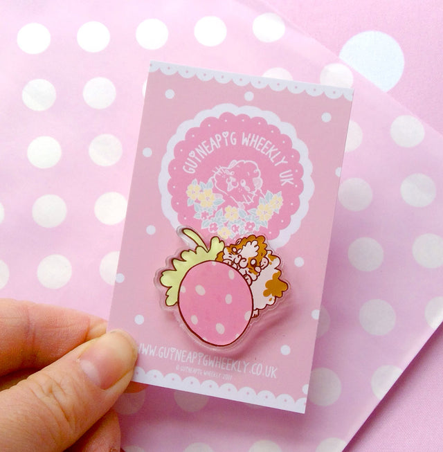 Strawberry Guineapig Clear Eco Pin
