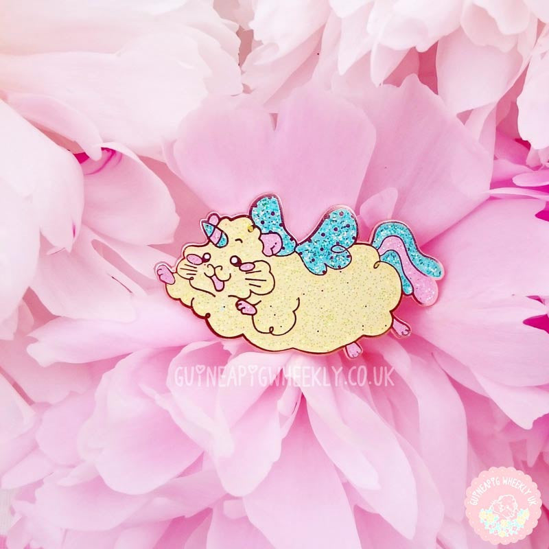 Yellow Unicorn Glitter Guinea Pig Rose Gold Enamel Pin - Guineapig Wheekly UK